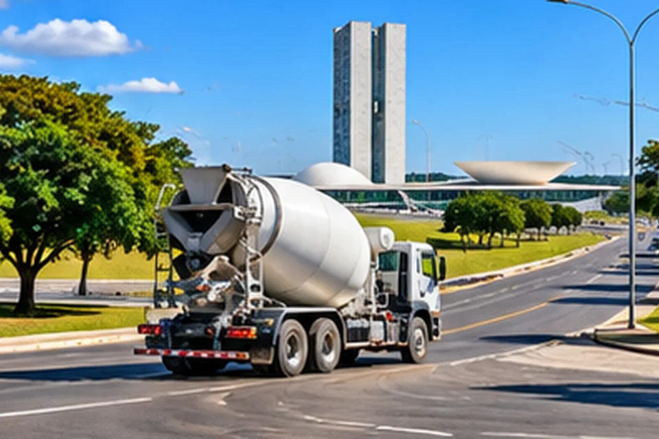 Caminhão betoneira em via urbana de Brasília