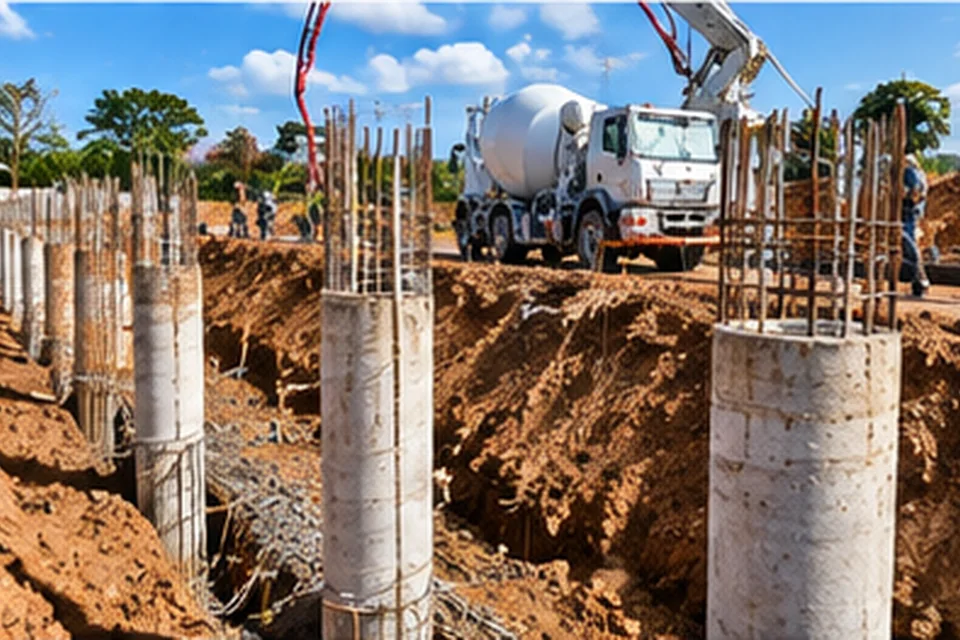 Concretagem de fundações e elementos estruturais