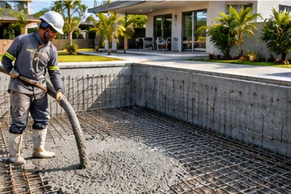 Aplicação de concreto em estrutura de piscina no Distrito Federal