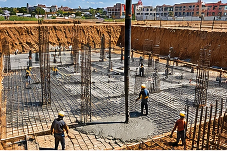 Fundação de concreto armado com ferragem preparada