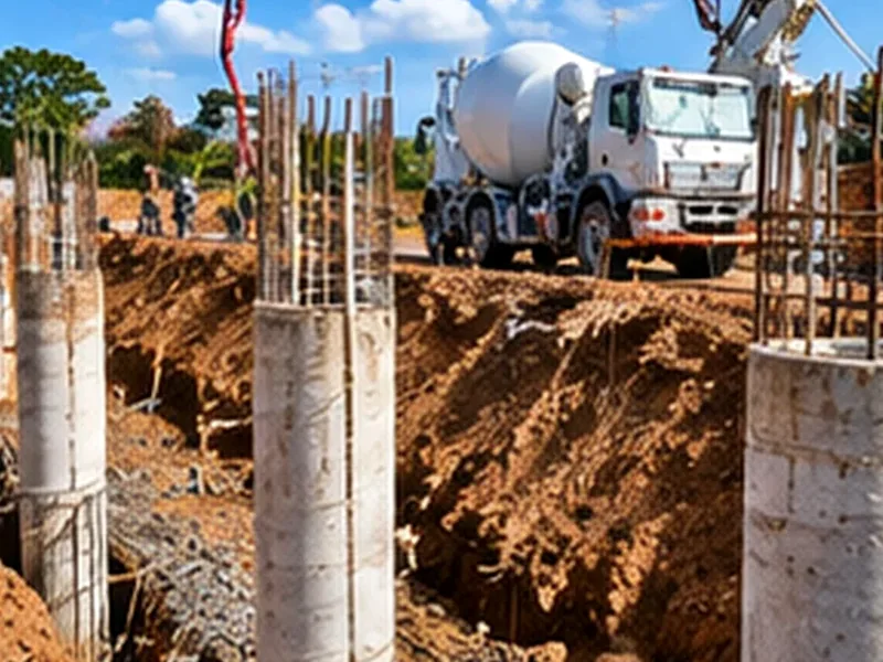 Detalhe de concreto em fundação armada