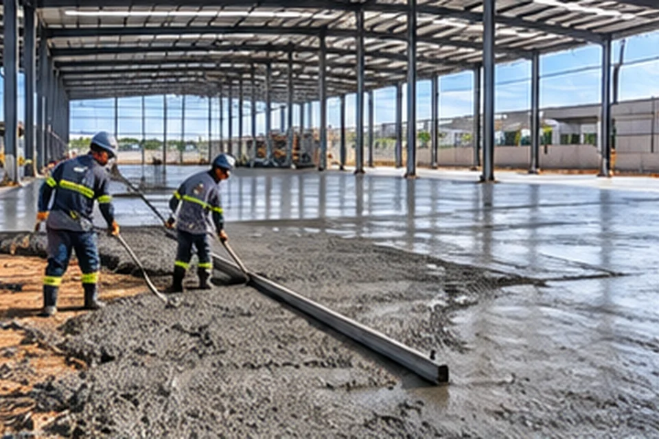 Concretagem de piso industrial em galpão
